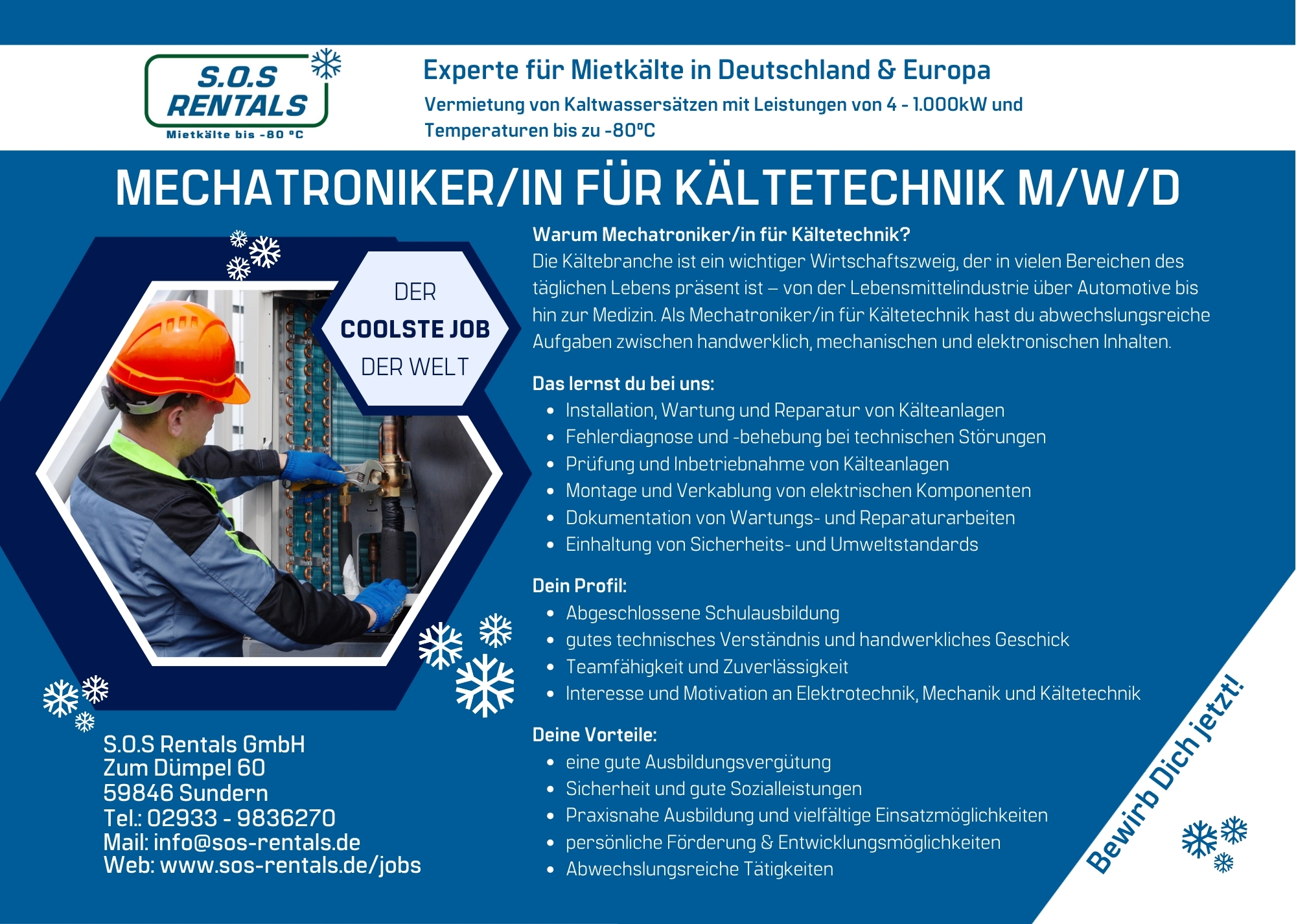Stellenausschreibung zum Mechatroniker für Kältetechnik