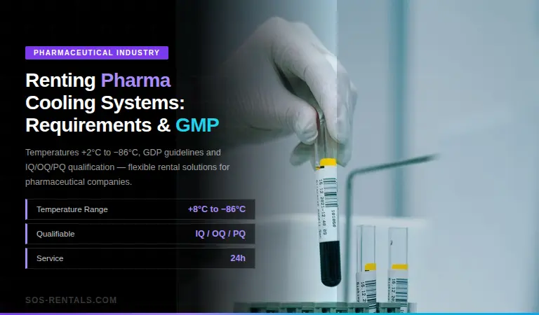 Laboratory technician handling sample vials — GMP-compliant pharmaceutical cooling system rental by SOS-Rentals